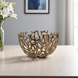 14" Gold Aluminum Asymmetrical Edge Round Centerpiece Bowl
