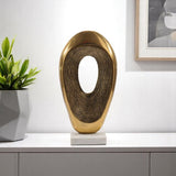 16" Gold And White Aluminum And Marble Abstract Tabletop Sculpture