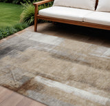 8' X 10' Beige And Ivory Abstract Washable Indoor Outdoor Area Rug