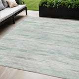 5' X 8' Artichoke Green And Ivory Abstract Washable Indoor Outdoor Area Rug