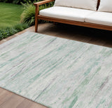 8' X 10' Artichoke Green And Ivory Abstract Washable Indoor Outdoor Area Rug