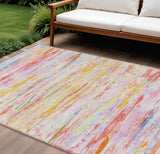 8' X 10' Coral And Yellow Abstract Washable Indoor Outdoor Area Rug