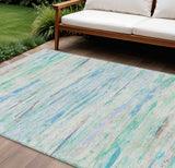 8' X 10' Teal Blue And Ivory Abstract Washable Indoor Outdoor Area Rug