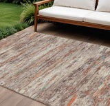 8' X 10' Terra Cotta And Beige Abstract Washable Indoor Outdoor Area Rug