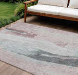 8' X 10' Blush And Gray Abstract Washable Indoor Outdoor Area Rug