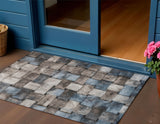 3' X 5' Taupe And Denim Blue Striped Washable Indoor Outdoor Area Rug