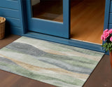 3' X 5' Artichoke Green And Gray Abstract Washable Indoor Outdoor Area Rug