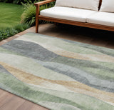 8' X 10' Artichoke Green And Gray Abstract Washable Indoor Outdoor Area Rug