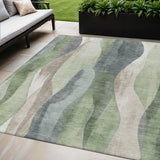 5' X 8' Fern Green And Gray Abstract Washable Indoor Outdoor Area Rug