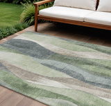 8' X 10' Fern Green And Gray Abstract Washable Indoor Outdoor Area Rug