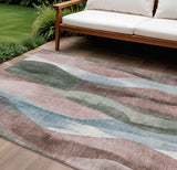 8' X 10' Salmon And Denim Blue Abstract Washable Indoor Outdoor Area Rug