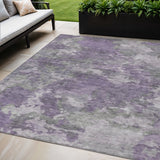 5' X 8' Lavender And Taupe Abstract Washable Indoor Outdoor Area Rug