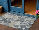 3' X 5' Pewter Beige And Ivory Geometric Washable Indoor Outdoor Area Rug