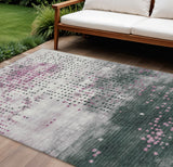 8' X 10' Blush And Emerald Geometric Washable Indoor Outdoor Area Rug