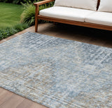 8' X 10' Denim Blue And Beige Geometric Washable Indoor Outdoor Area Rug