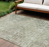 8' X 10' Fern Green And Ivory Geometric Washable Indoor Outdoor Area Rug