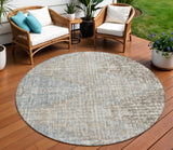 8' Beige And Gray Round Geometric Washable Indoor Outdoor Area Rug