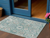 3' X 5' Pale Aqua And Copper Floral Medallion Washable Indoor Outdoor Area Rug