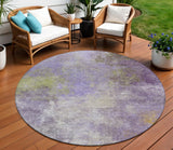 8' Purple And Olive Green Round Abstract Washable Indoor Outdoor Area Rug