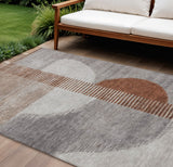 8' X 10' Taupe And Rust Geometric Washable Indoor Outdoor Area Rug