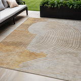 5' X 8' Gold And Ivory Geometric Washable Indoor Outdoor Area Rug