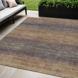 5' X 8' Eggplant And Brown Geometric Washable Indoor Outdoor Area Rug