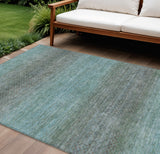 8' X 10' Teal Blue And Brown Geometric Washable Indoor Outdoor Area Rug
