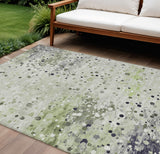 8' X 10' Artichoke Green And Purple Abstract Washable Indoor Outdoor Area Rug