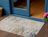 3' X 5' Ivory And Taupe Abstract Washable Indoor Outdoor Area Rug