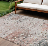 8' X 10' Salmon And Gray Abstract Washable Indoor Outdoor Area Rug