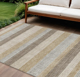 8' X 10' Beige And Ivory Striped Washable Indoor Outdoor Area Rug