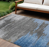 8' X 10' Denim Blue And Gray Abstract Washable Indoor Outdoor Area Rug