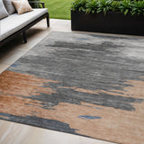 5' X 8' Rust And Gray Abstract Washable Indoor Outdoor Area Rug