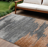8' X 10' Rust And Gray Abstract Washable Indoor Outdoor Area Rug