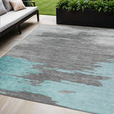 5' X 8' Teal Blue And Gray Abstract Washable Indoor Outdoor Area Rug