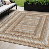 5' X 8' Chocolate And Beige Geometric Washable Indoor Outdoor Area Rug
