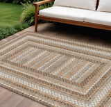 8' X 10' Chocolate And Beige Geometric Washable Indoor Outdoor Area Rug