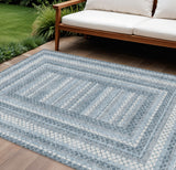 8' X 10' Denim Blue And Ivory Geometric Washable Indoor Outdoor Area Rug