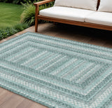 8' X 10' Teal Blue And Ivory Geometric Washable Indoor Outdoor Area Rug