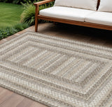 8' X 10' Taupe And Ivory Geometric Washable Indoor Outdoor Area Rug