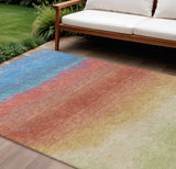 8' X 10' Coral And Blue Ombre Washable Indoor Outdoor Area Rug