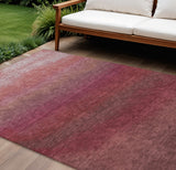 8' X 10' Red And Blush Ombre Washable Indoor Outdoor Area Rug