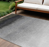 8' X 10' Silver And Black Ombre Washable Indoor Outdoor Area Rug