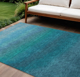 8' X 10' Teal Blue And Sky Blue Ombre Washable Indoor Outdoor Area Rug