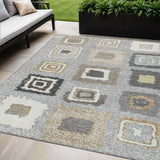 5' X 8' Gray Charcoal And Beige Geometric Washable Indoor Outdoor Area Rug