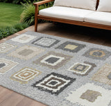 8' X 10' Gray Charcoal And Beige Geometric Washable Indoor Outdoor Area Rug