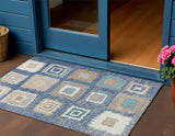 3' X 5' Navy Blue Beige And Ivory Geometric Washable Indoor Outdoor Area Rug