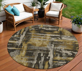 8' Coffee And Taupe Round Abstract Washable Indoor Outdoor Area Rug