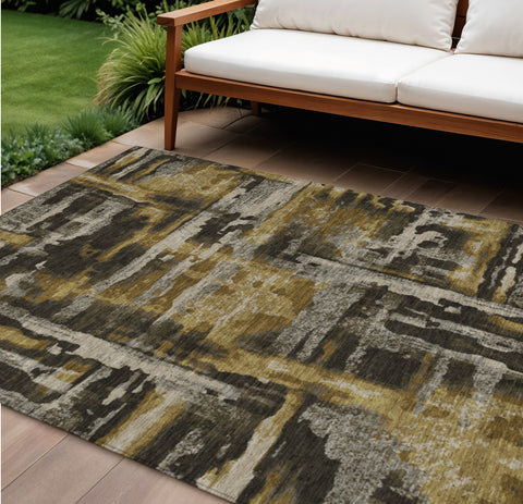 8' X 10' Coffee And Taupe Abstract Washable Indoor Outdoor Area Rug