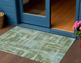 3' X 5' Fern Green And Sky Blue Abstract Washable Indoor Outdoor Area Rug
